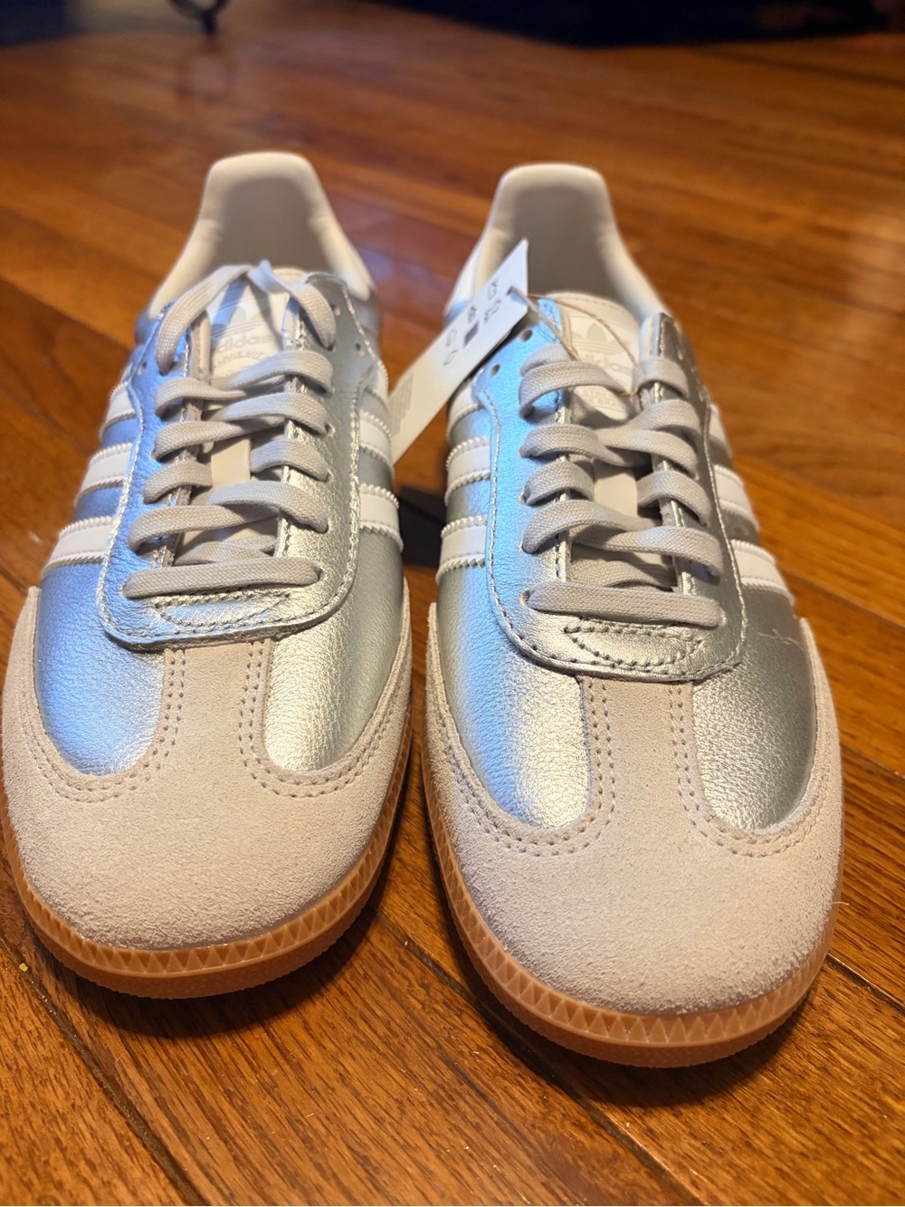 adidas youth Silver & white gum bottom Classic Sneakers
